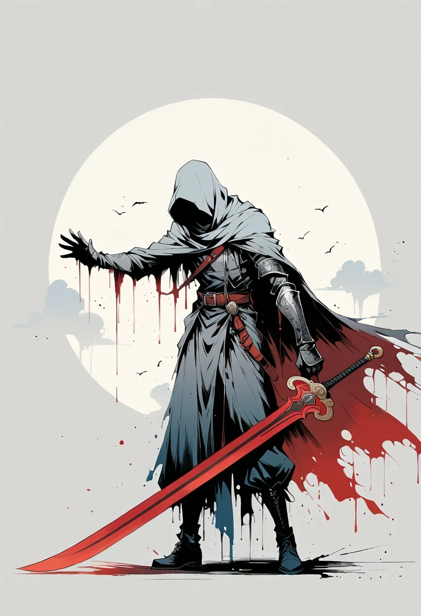 Sword bearer,Simple lines,Minimalism,Abstract Art,Holding a red long sword,