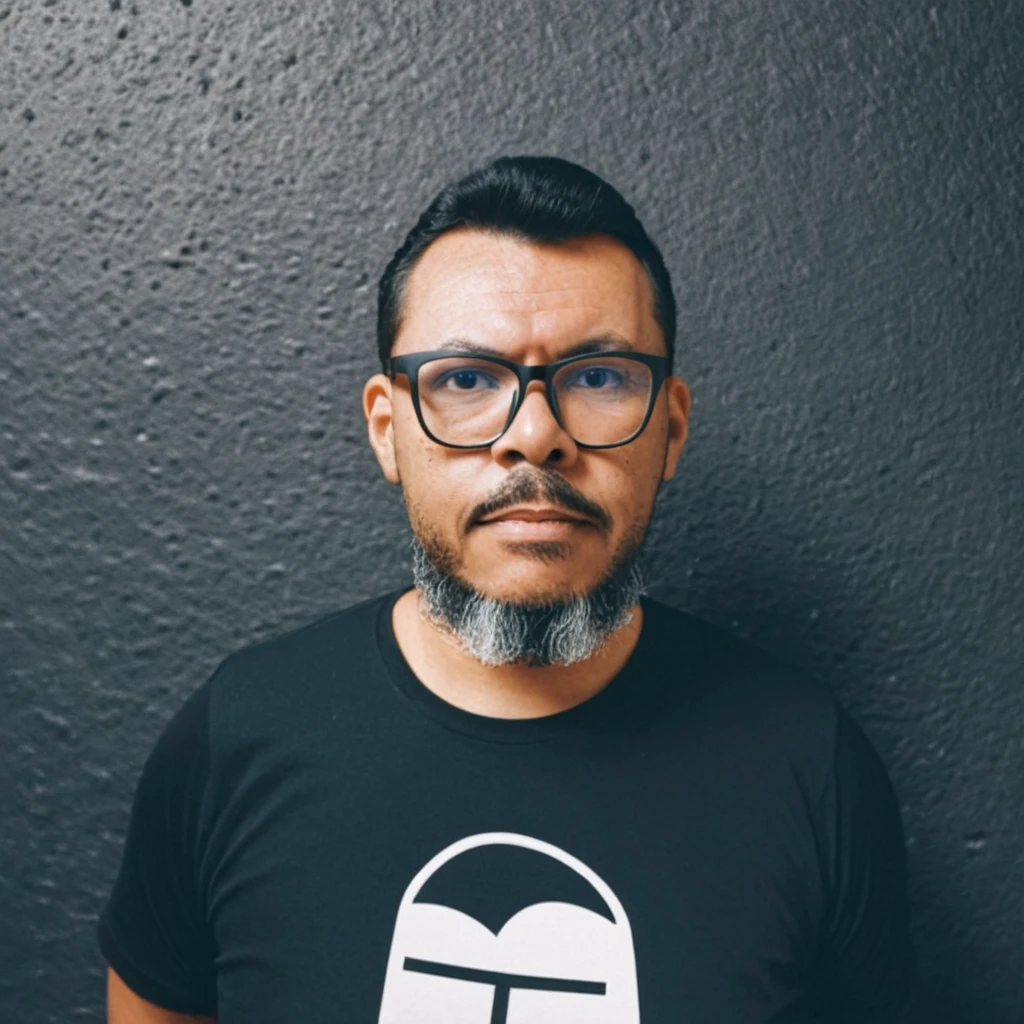 gutto2024abr, Monochromatic, Portrait, glasses, black t-shirt, analog photo, grainy texture.
