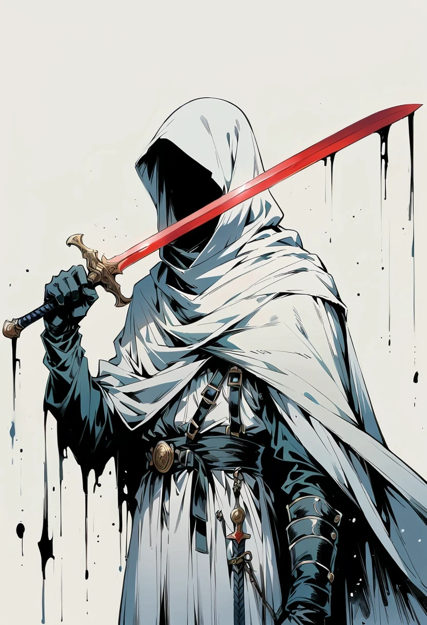Sword bearer,Simple lines,Minimalism,Abstract Art,Holding a red long sword,