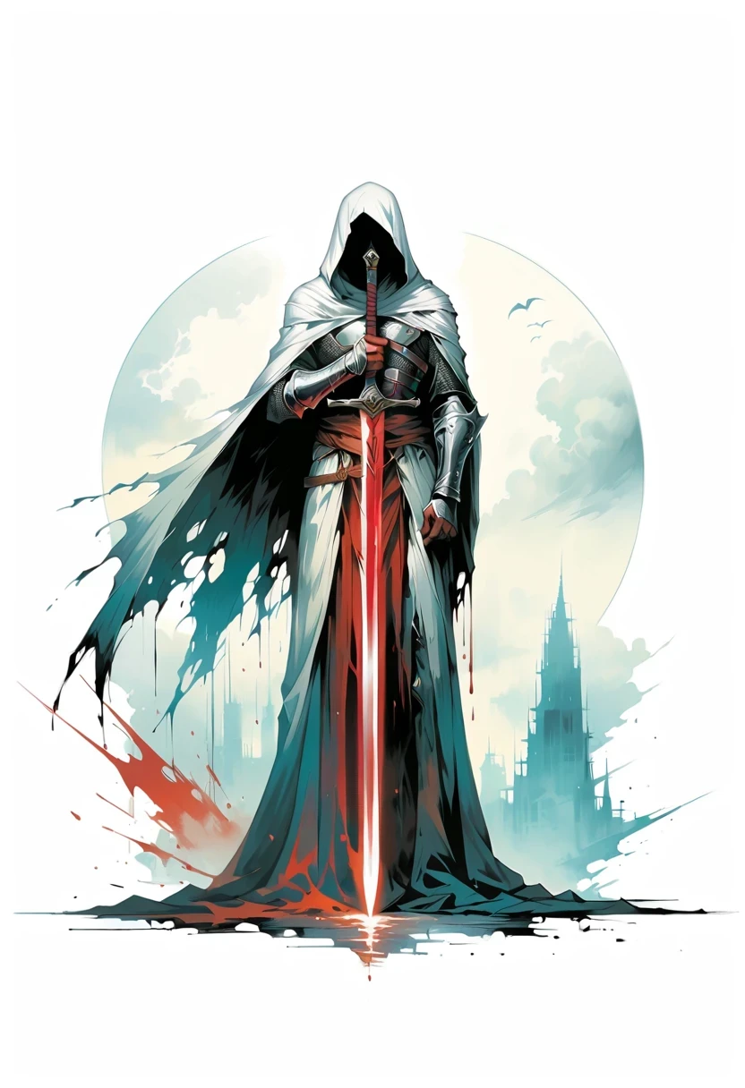 Sword bearer,Simple lines,Minimalism,Abstract Art,Holding a red long sword,