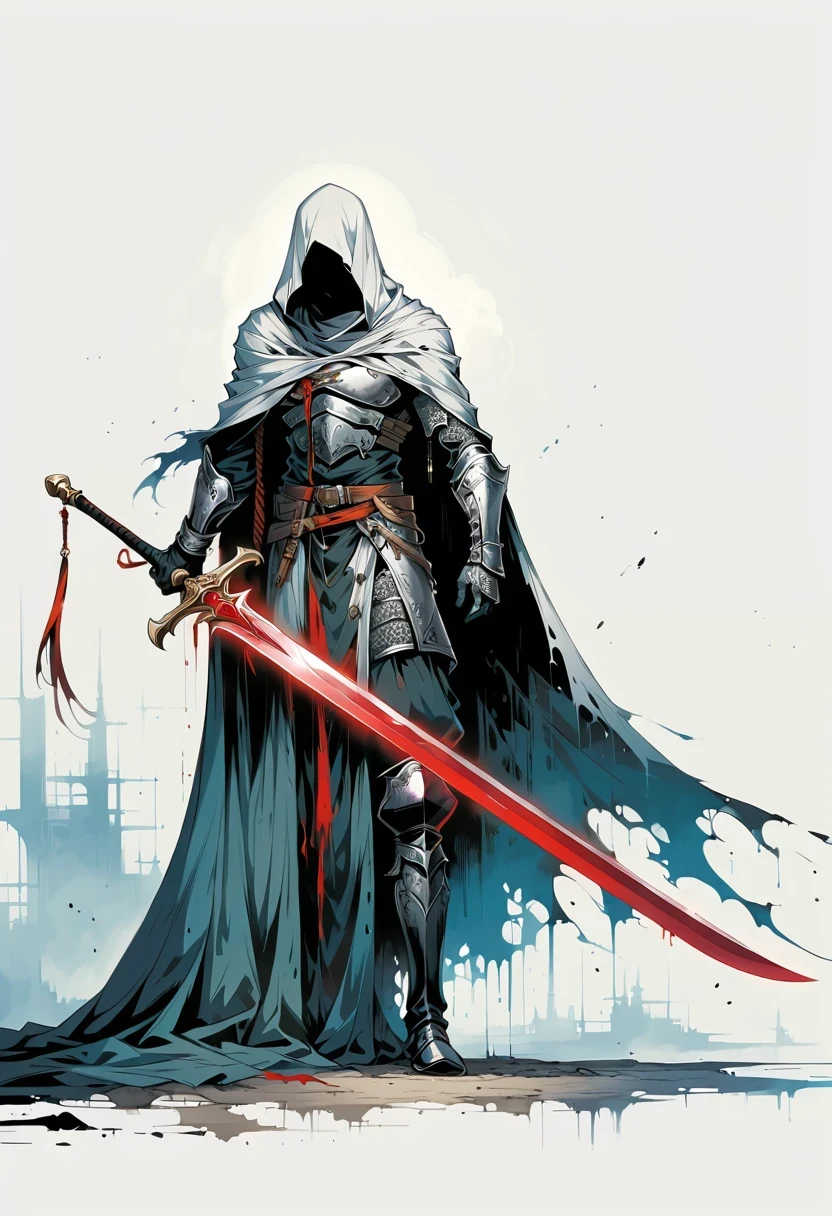 Sword bearer,Simple lines,Minimalism,Abstract Art,Holding a red long sword,