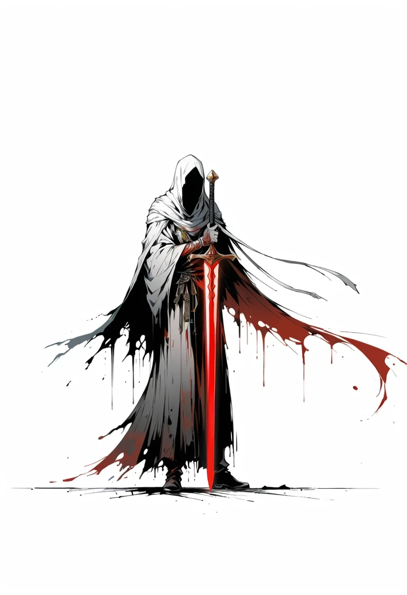 Sword bearer,Simple lines,Minimalism,Abstract Art,Holding a red long sword,