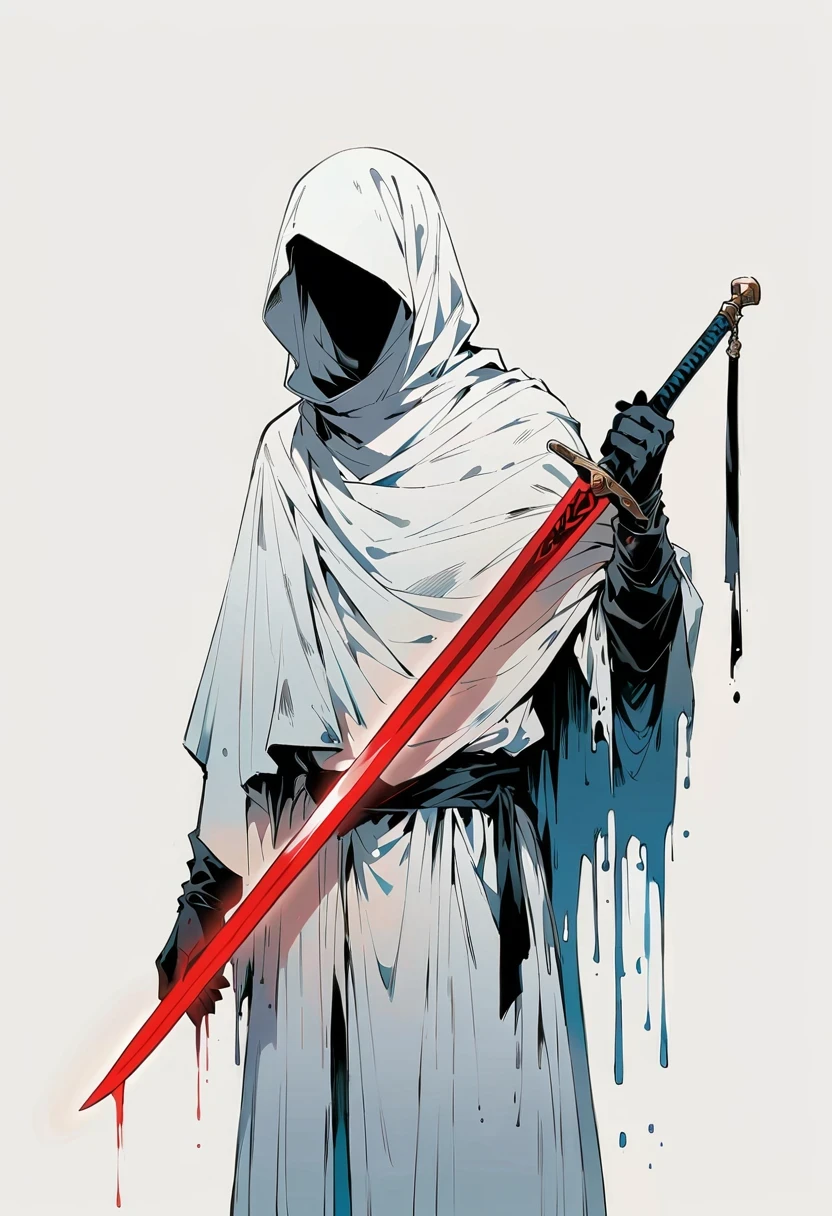 Sword bearer，Simple lines，Minimalism，Abstract Art，Holding a red long sword，