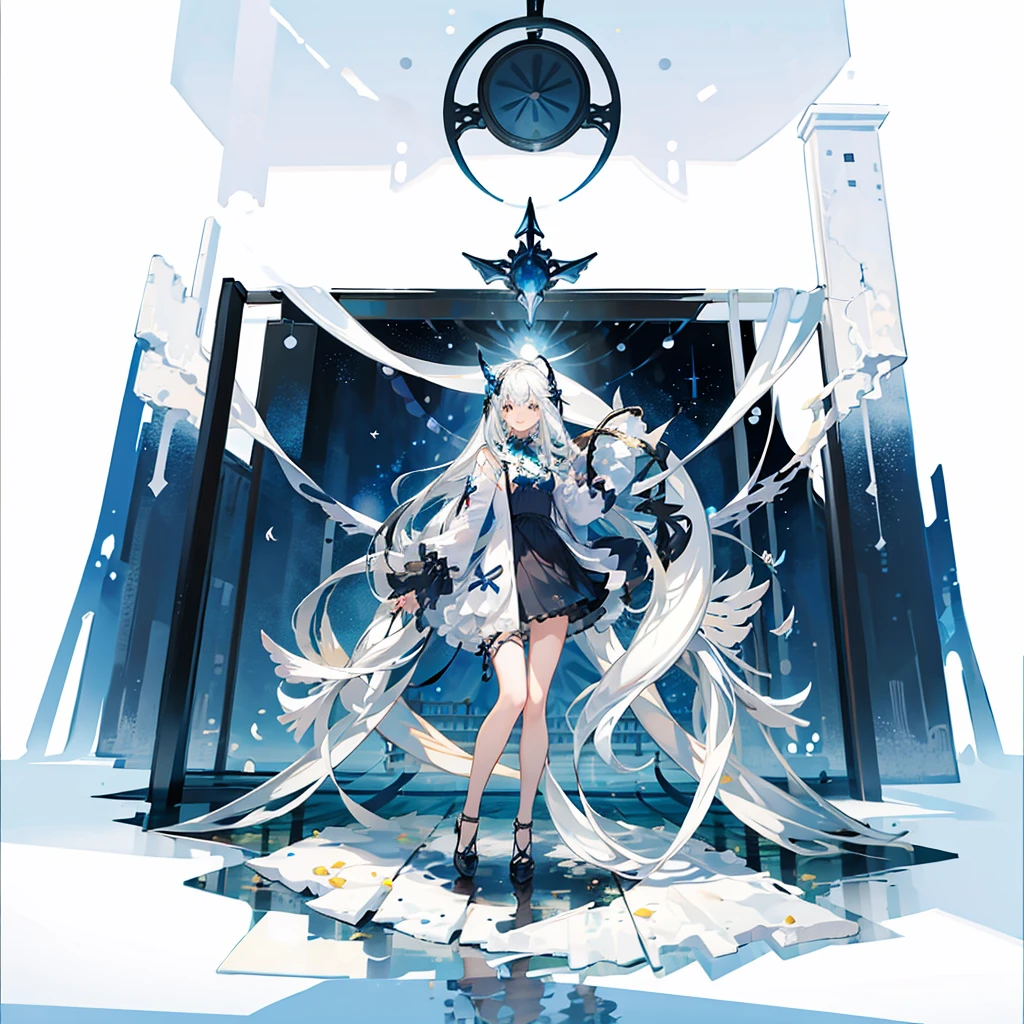 masterpiece,highest quality, (White Background:1.5) One girl, Mid Shot, whole body, Ocean, Oceanの波, Splash, null, Particles of light, butterfly, night, starry null, Are standing, Are standing on water, Clear Face,