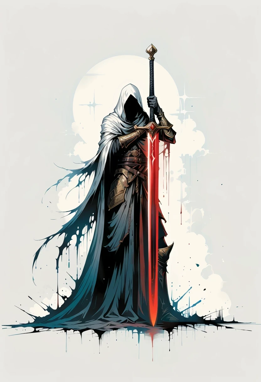 Sword bearer，Simple lines，Minimalism，Abstract Art，Holding a red long sword，