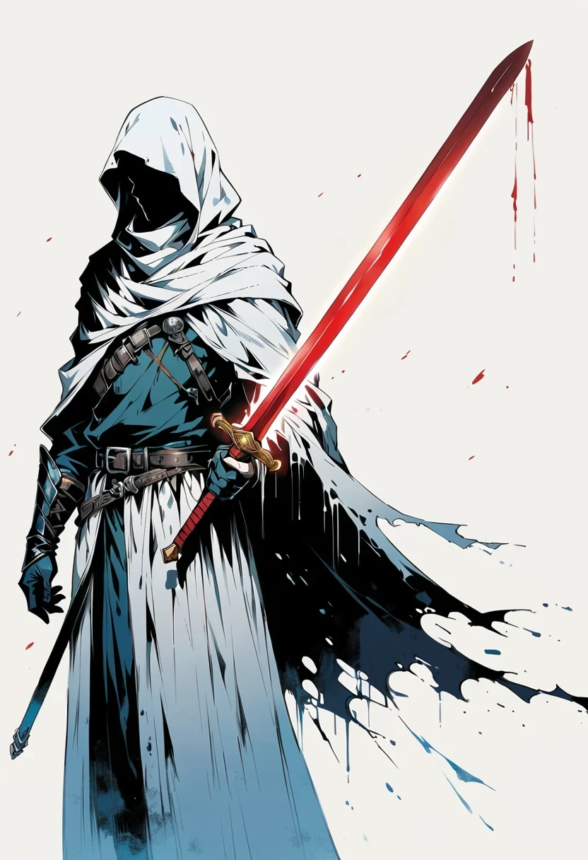 Sword bearer，Simple lines，Minimalism，Abstract Art，Holding a red long sword，