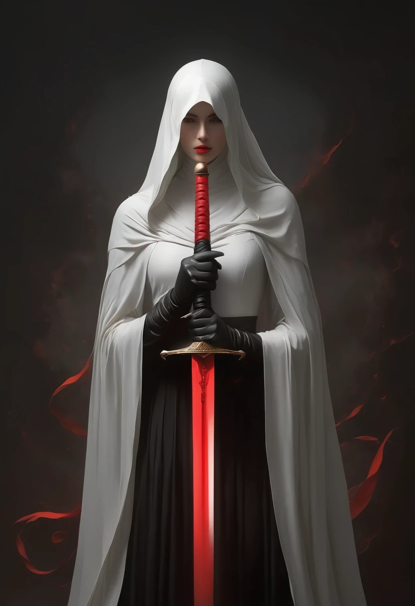 Girl with a sword,Simple lines,Minimalism,Abstract Art,Holding a red long sword,