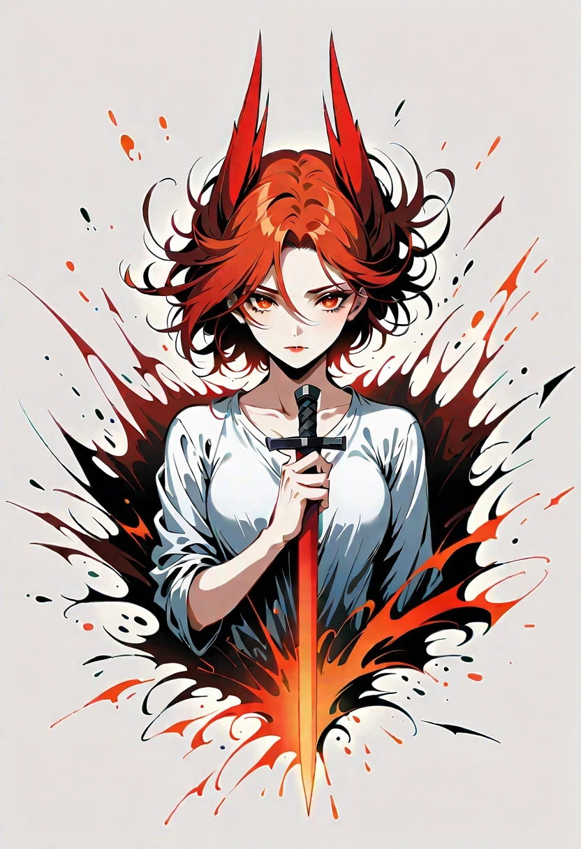 Girl with a sword,Simple lines,Minimalism,Abstract Art,Holding a red long sword,