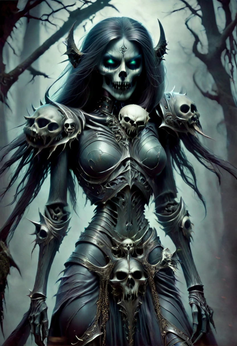 Sexy seductive grim death, undead head, seductive pose, mostly skeletal body, 