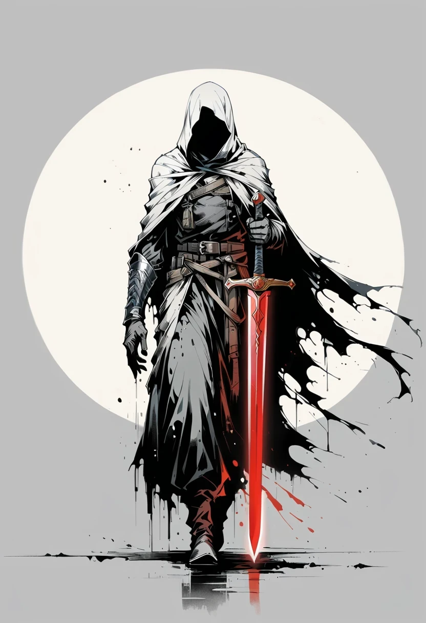 Sword bearer，Simple lines，Minimalism，Abstract Art，Holding a red long sword，