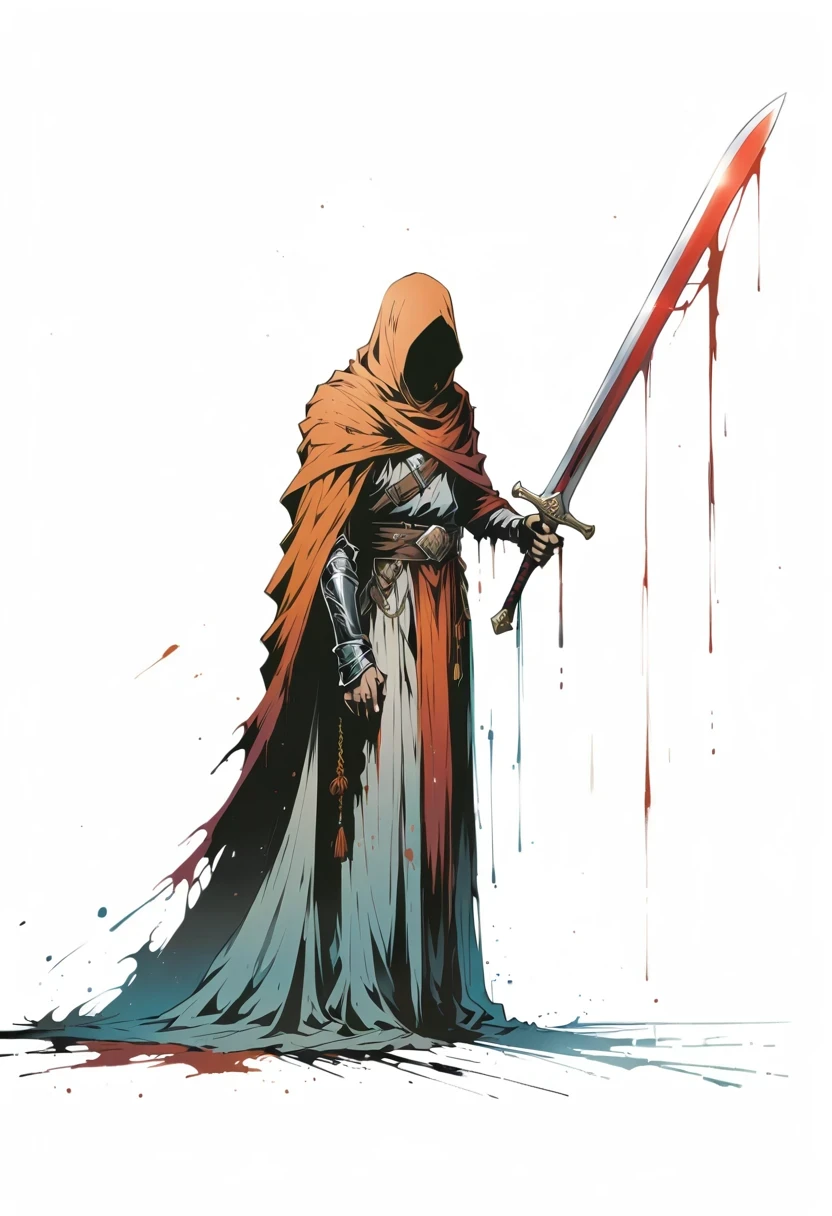 Sword bearer,Simple lines,Minimalism,Abstract Art,Holding a red long sword,