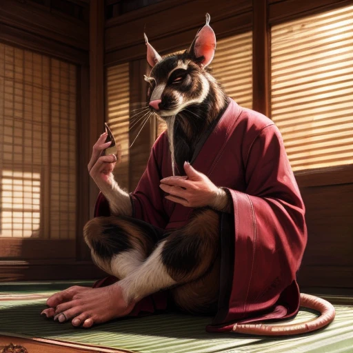 low-angle view,
standing, dojo, japanese temple, inside, clothed, kimono, red kimono, rat tail, goatee, brown body, white fur, black fur, bandages, safe,
(master splinter:1.2), meditating, crossed legs, cumming on feet:1.35, sitting, closed eyes, solo, topwear, bottomwear, incense, tatami, 
BREAK,
by bruteandbrawn, by personalami, by kenket, (intricate, high detail, film photography, soft focus, RAW candid cinema,
photorealism, realistic, photorealistic, analog style, subsurface scattering,
masterpiece, best quality, ultra realistic, 8k)