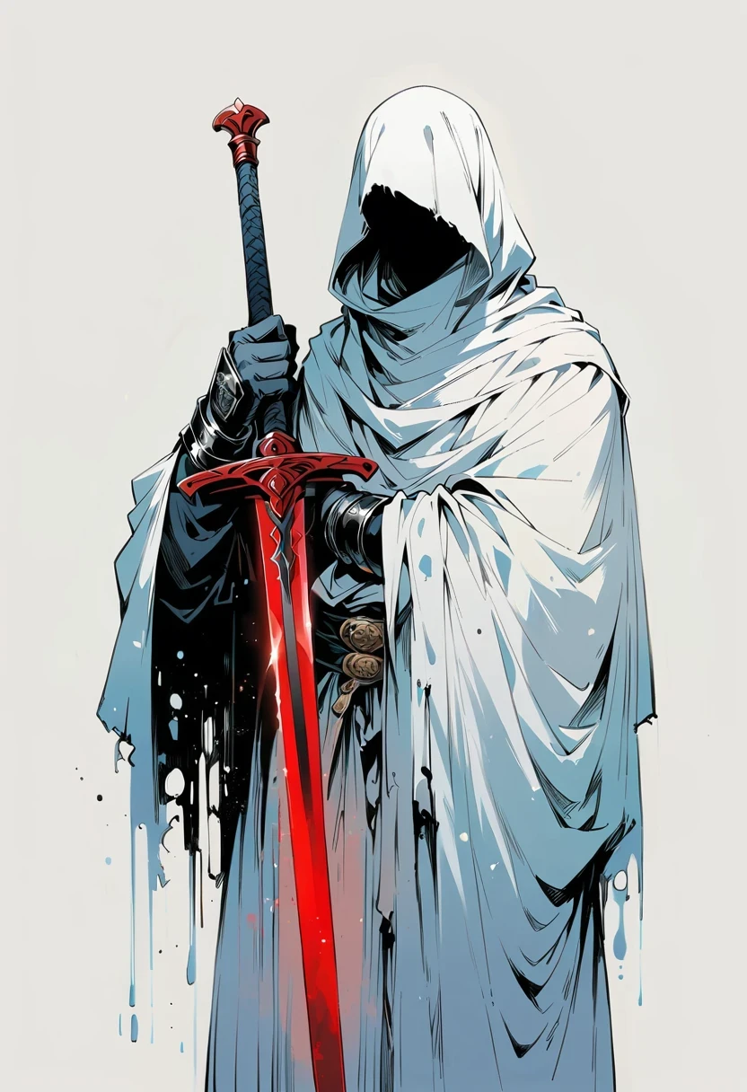 Sword bearer，Simple lines，Minimalism，Abstract Art，Holding a red long sword，