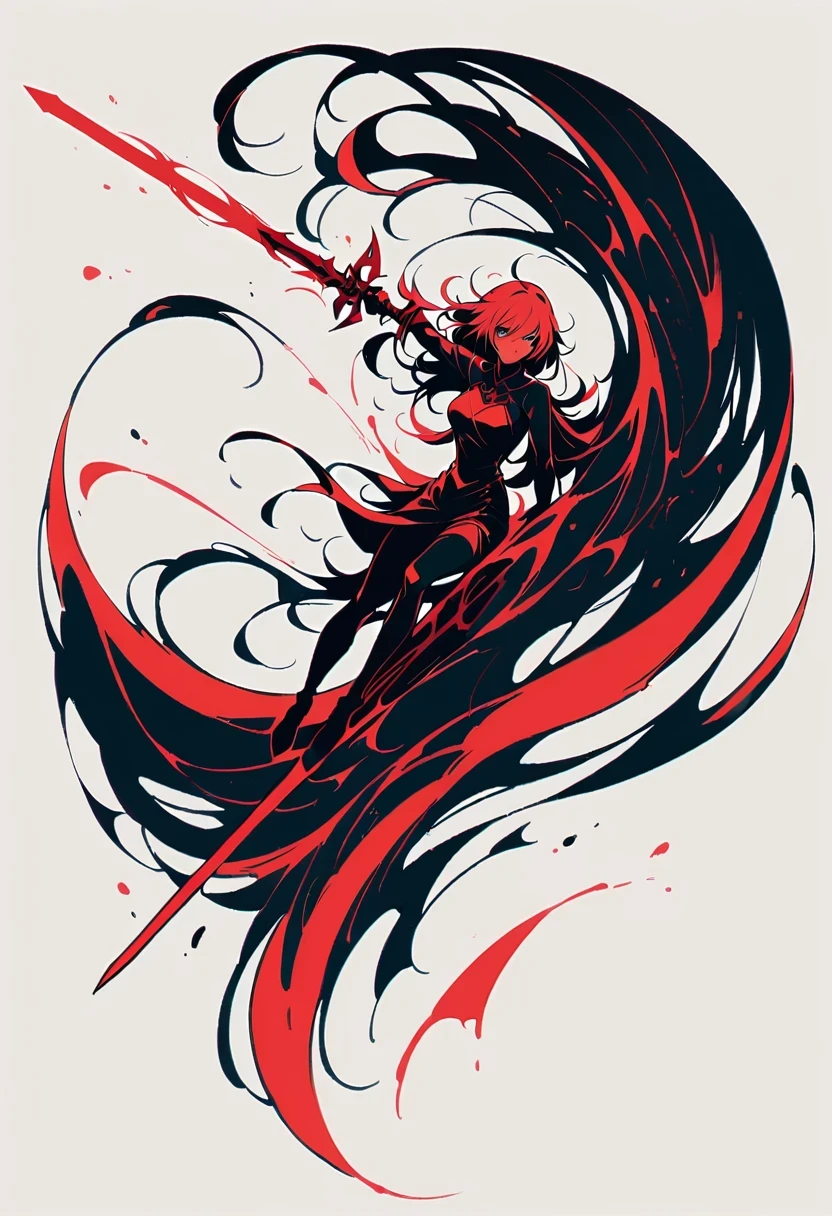 Girl with a sword,Simple lines,Minimalism,Abstract Art,Holding a red long sword,