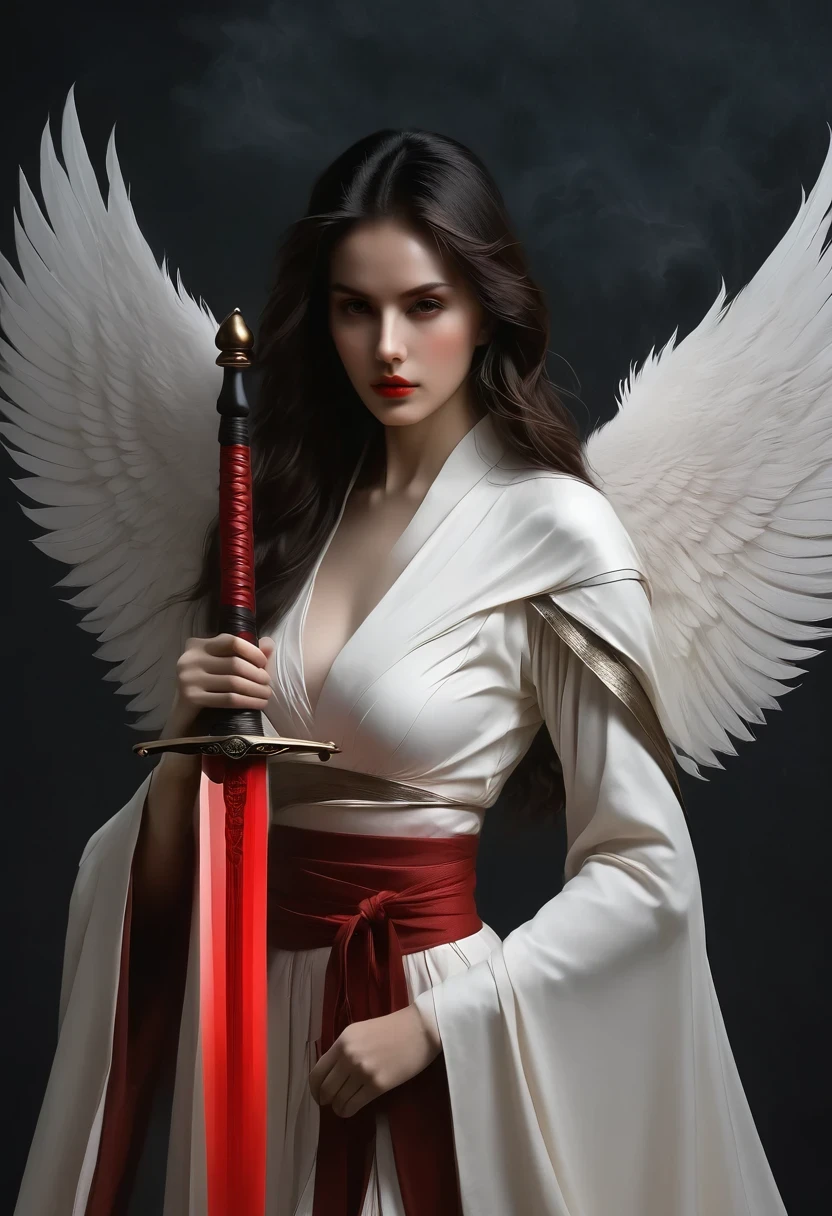 Girl with a sword,Simple lines,Minimalism,Abstract Art,Holding a red long sword,