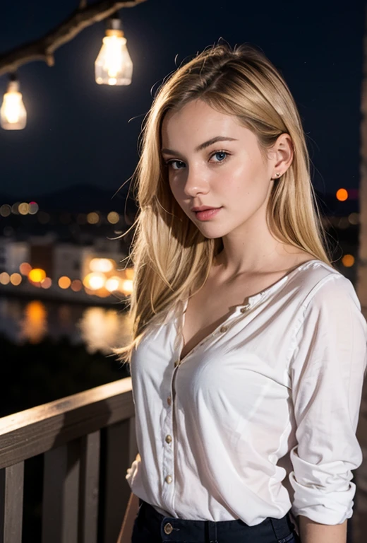 Blonde young woman enjoying the night view