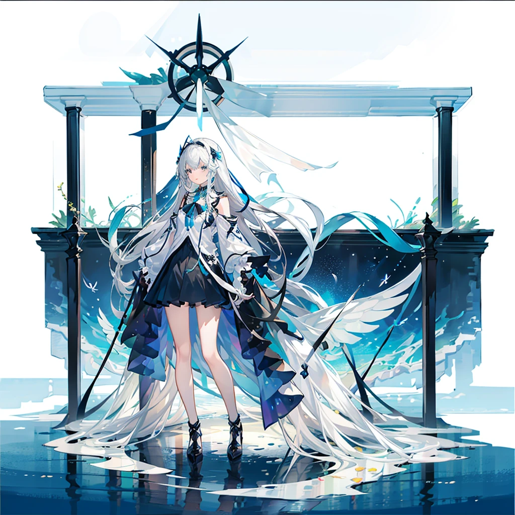 masterpiece,highest quality, (White Background:1.5) One Girl, Mid Shot, whole body, Ocean, Oceanの波, splash, null, Particles of light, butterfly, night, starry null, Are standing, Are standing on water, Clear Face,