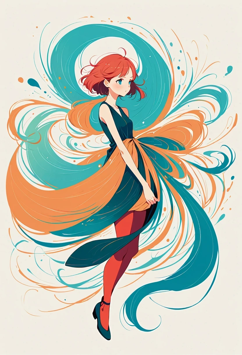 Girl with a sword,Simple lines,Minimalism,Abstract Art,Holding a red long sword,