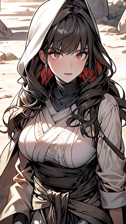 ((in a desert:1.5)), a matured woman with long hair and a white outfit, (resting in oasis:1.2), Arabic, Post apocalyps, from arknights, artwork in the style of guweiz, bodyesbian, fine details. girls frontline, beautiful anime illustration, from girls frontline, by Yang J, stunning, 26 years old, (solo:1.5), (sfw:1.25), sagging breast, large breasts, big tits, thin waist, big ass, Raised sexy, (dark mahogany medium long hair, updo, hair over one eye, asymmetric hair, Carly hair, low tied),(musulman, Headscarfs, hair bands, head vandage, Turban), (ultra high resolution, 8K RAW photo, photo realistics, weak outline:1.3, clear focus), best qualtiy, natural lighting, blurry back ground, field depth, (Bright pupils, detailed beautiful eyes, high detailed face), Red lip, looking at viewers, (tight focus:1.2, from below), sexy posing, seductive weak smiling, center image, (wearing white long jacket and clothes, wearing short pants, gold ornaments, white clothes rolling around waist, camel-brown long leather boots, translucent lace pantyhose), ((correct anatomy:1.5)), ((outdoor:1.2)),