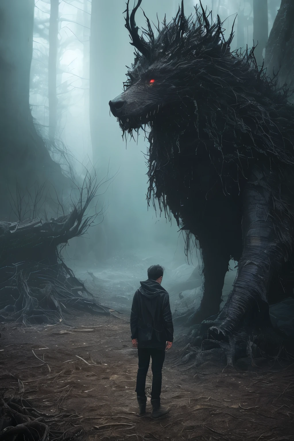 generate_image --theme "A man expressing fear and despair in a dark and threatening otherworldly dimension" --creatures "Creatures longing to kill" --realistic --emotion "Fear and desperation"
--masterpiece:1.1, --best quality:1.0, --ultra high res:1.0, --photorealistic:1.3,
A lone man, dressed in ragged clothing, stands with trembling body and wide-open eyes in the heart of a dark and ominous dimension. The surrounding environment is filled with twisted trees, rocks, and strange, otherworldly creatures with menacing expressions. His face is etched with