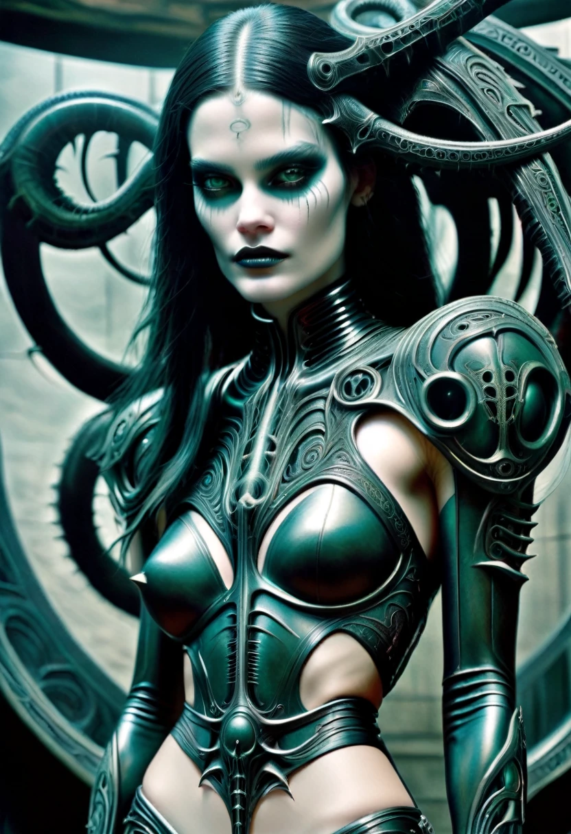 Hr giger tattoos on female model