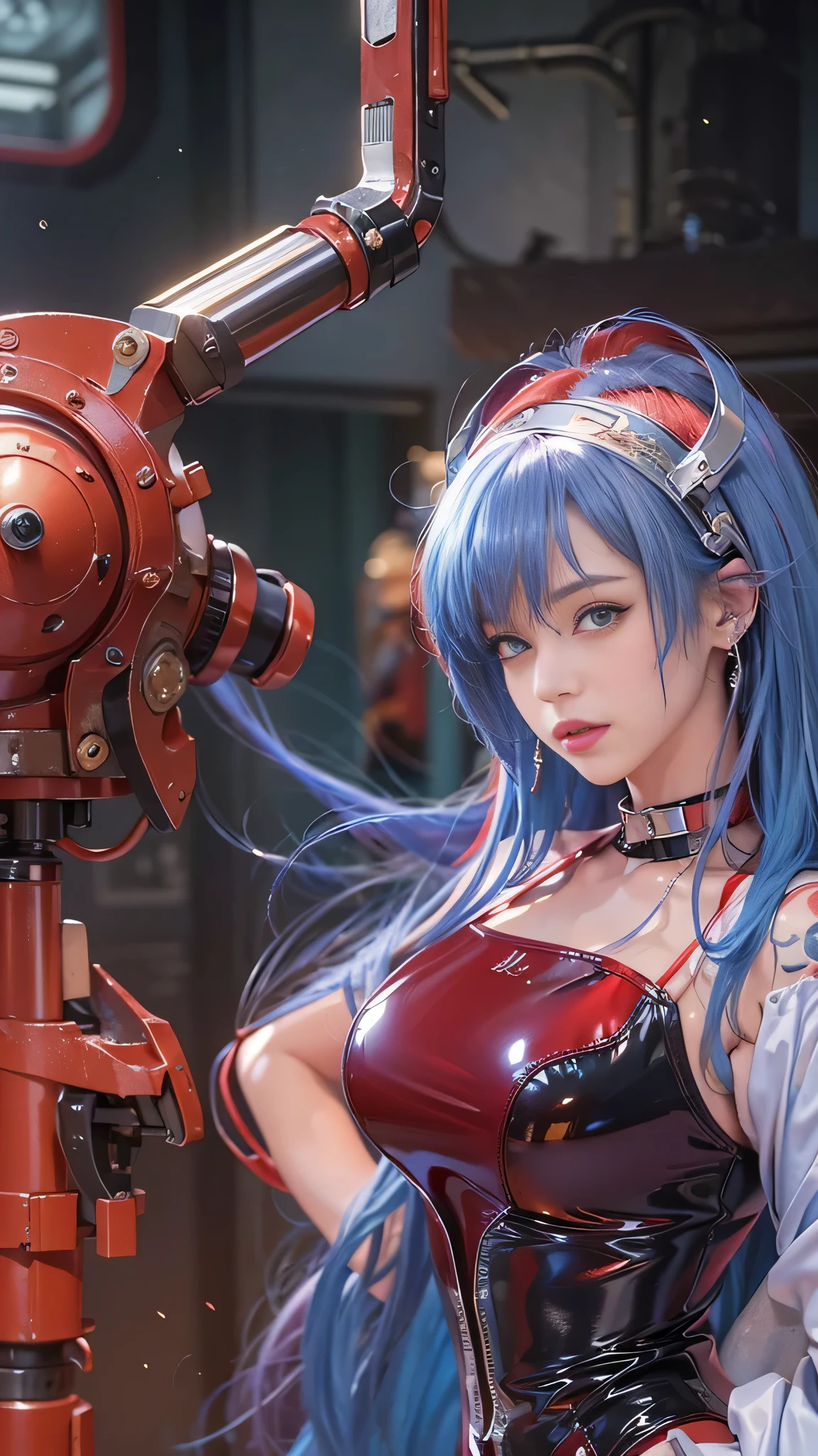 ((masterpiece:1.4)、(highest quality:1.4)、(Realistic:1.7))、Masterpiece:1.4、(Top-notch rendering:1.4)、Beautiful Girl Dirty Pair、(Beautiful Space Investigator Dirty Pair:1.4)、Space investigator duo Kei and Yuri、(Kei and Yuri are cute girl names:1.2)、Two investigators, Kei and Yuri stand side by side...、(By Luis Royo:1.4)、(Ready your gun?:1.2)、Body Fit Sexy Investigator Duo Uniform、(Shiny luxury latex:1.4)、(White Sleeveless Uniform Jacket)、(Underwear Red Sexy Super Ultra Bikini)、(Luxury Red Latex:1.4)、19 years old、(Cute Tattoos:1.4)、(Wearing white gloves)、(Two cute girls:1.4)、Super Beauty、Sharp Focus、Portrait Photography:1.4、8k、realistic photo images:1.4、(Perfect female body:1.4)、Perfect proportions、Sexy Couple、(Upper body shot:1.4)、Beautiful Face、(Beautiful Skin:1.4)、Beautiful Eyes、Narrow waist:1.4、(9-body proportions beautiful girl:1.4)、(A beautiful girl with long legs and a good figure:1.4)、Beautiful feet、(Kay has red hair:1.4)、(Yuri has blue hair:1.4)、(Long Hair:1.2)、Beautiful breasts、big breasts:1.2、sexy ass、Raw photo、Red lips、Red high heels:1.4、choker:1.4、necklace:1.4、Earrings:1.4、1 Screen Display:1.4、Cyberpunk City:1.2
