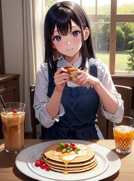 araffe pancake with berries and mint leaves on a white plate, pancake, 生きた食べ物 愛らしいpancake, recipe, pancakeフラットヘッド, delicious, maple syrup, milk, delicious食べ物, pancakeショートラージヘッド, syrup, Layered, Natural morning light, フラットpancakeヘッド, radiant morning light, Hearty breakfast,