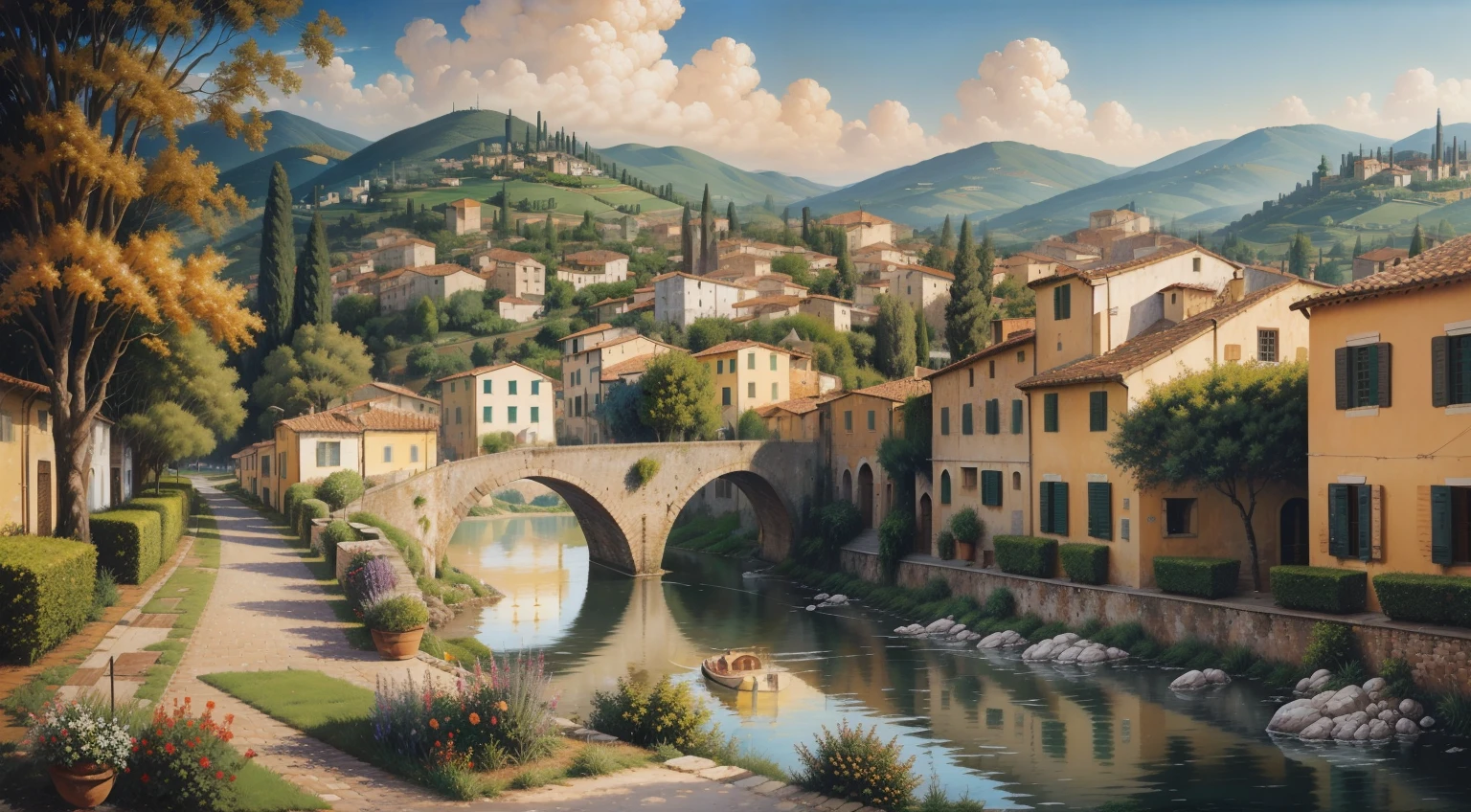 Pequena cidade na Toscana, 10, Detailed oil painting, feita por Guido Borelli