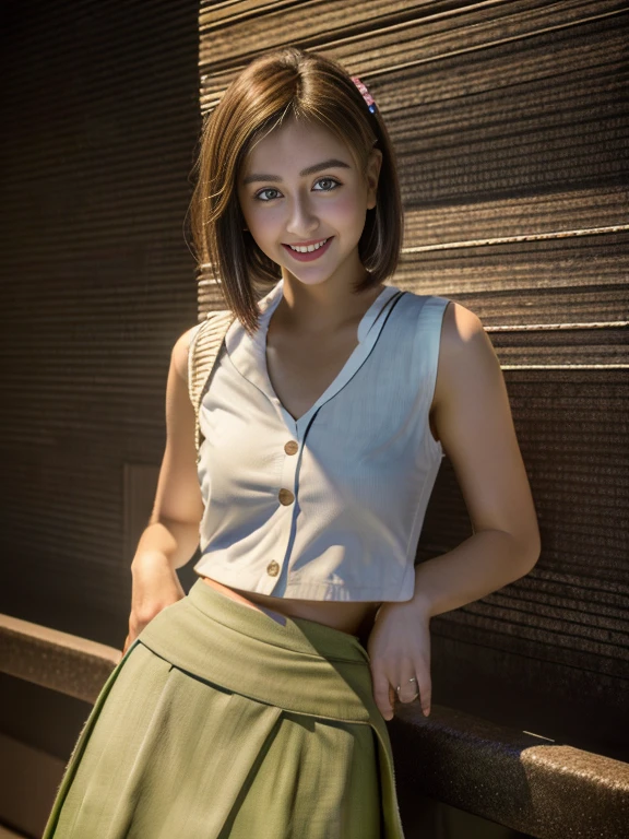 highest quality, masterpiece, Ultra-high resolution, (Realistic:1.4), RAW Photos,Cinema Lighting,1 girl,alone,20-year-old female,(Beautiful face in every detail:1.5),(Real Skin:1.5),thin,thin脚,(Big eyes:1.5),(smile:1.3),(Short Bob:1.5),(suit,Midi Skirt:1.5),