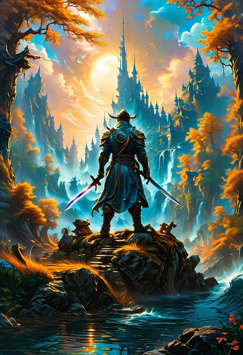 Sworasman, hold sword, by dan mumford, best quality, masterpiece, very aesthetic, perfect composition, intricate details, ultra-detailed