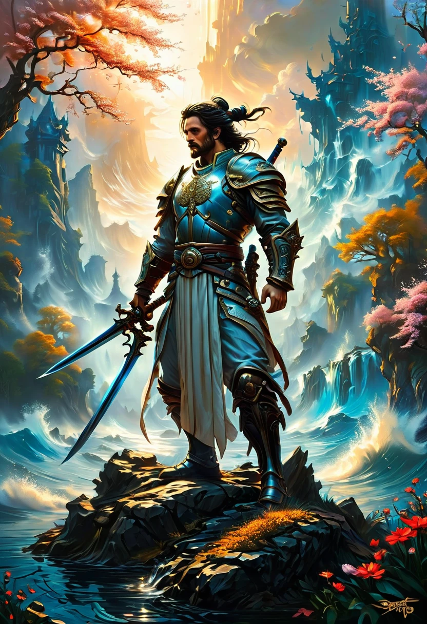 Sworasman, hold sword, by dan mumford, best quality, masterpiece, very aesthetic, perfect composition, intricate details, ultra-detailed