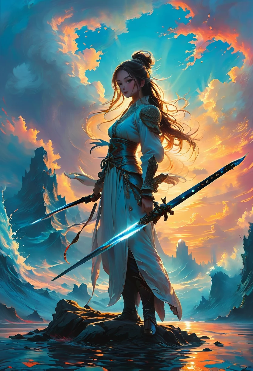 Sworasman, hold sword, by Alena Aenami, best quality, masterpiece, very aesthetic, perfect composition, intricate details, ultra-detailed