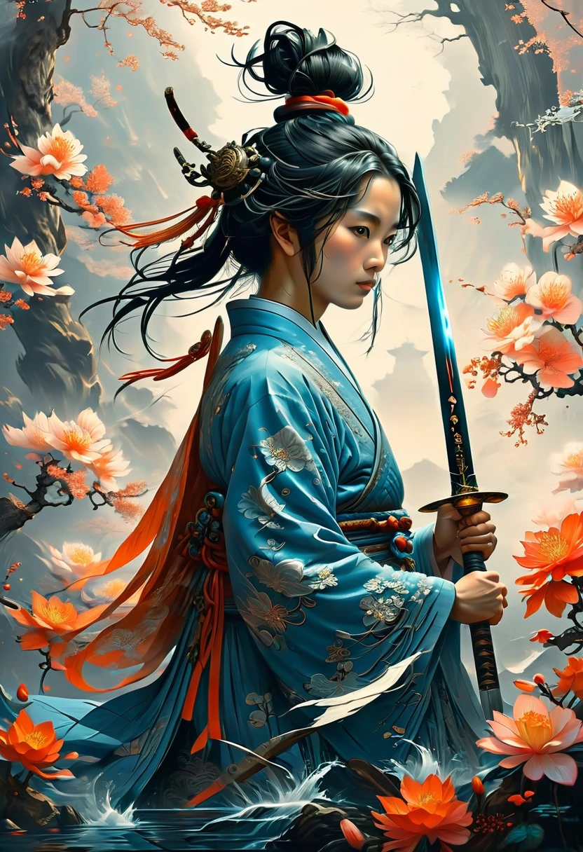 Sworasman, hold sword, by Tang Yau Hoong, best quality, masterpiece, very aesthetic, perfect composition, intricate details, ultra-detailed