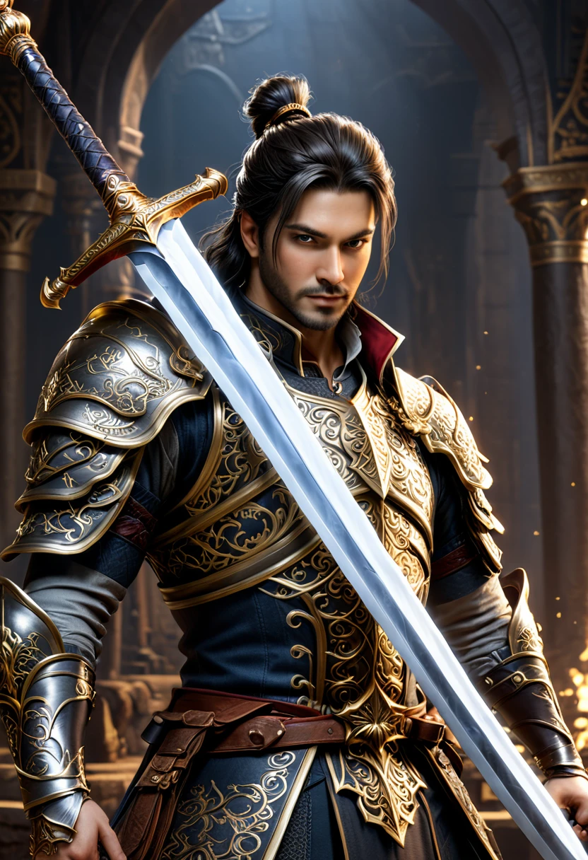 Sworasman, with sword, dynamic pose, detailed background, (masterpiece, best quality, Professional, perfect composition, very aesthetic, absurdres, ultra-detailed, intricate details:1.3)