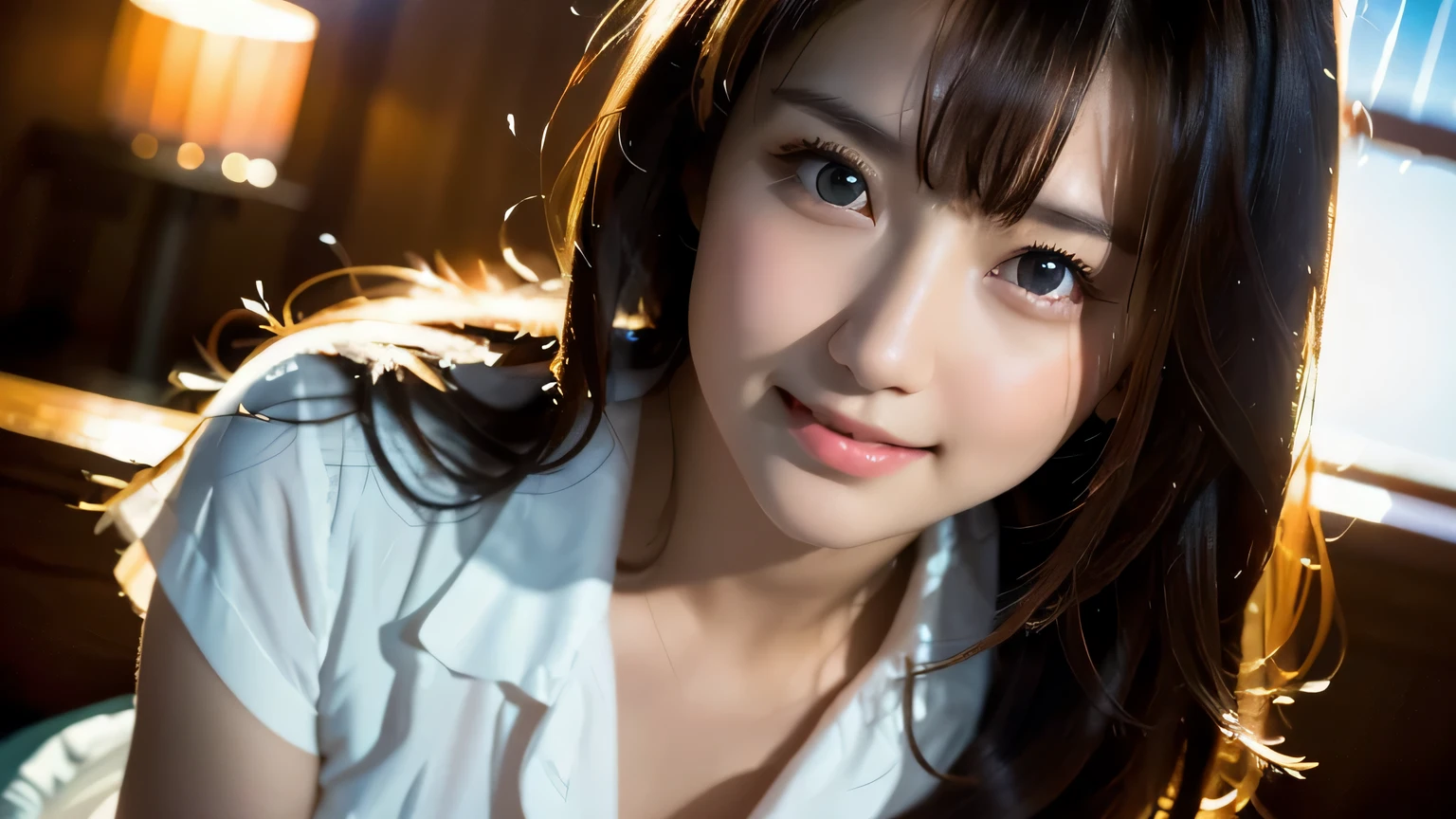 highest quality, face focus, soft light, ultra high resolution, (realistic:1.4), Raw photo, 1 japanese girl, alone, cute, (pupil, light in the eyes), detailed beautiful face, (small box),(High resolution details of human skin texture), (long hair), indoor, damask shirt dress, (portrait)