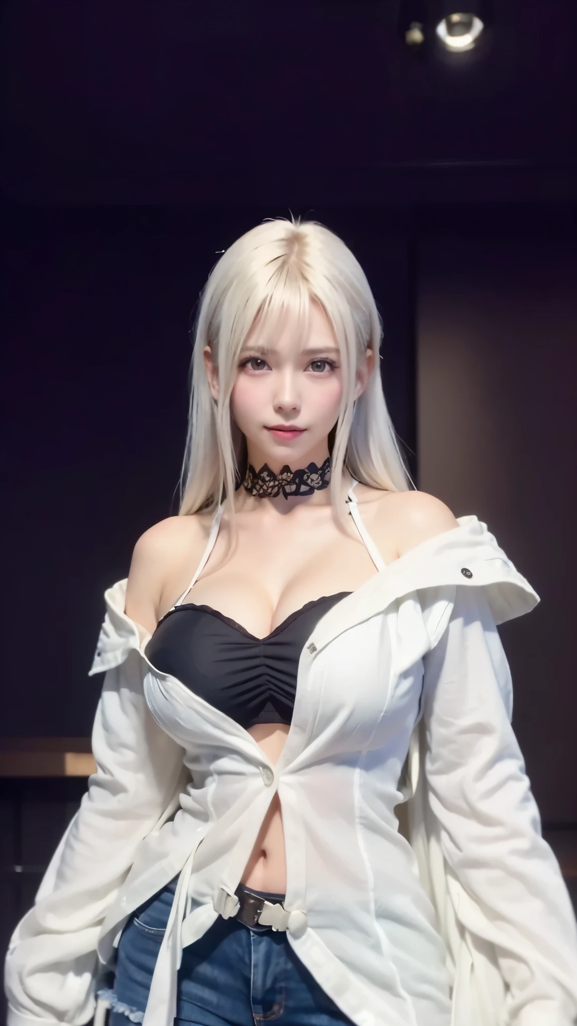((((masutepiece, Best Quality, High resolution)))), extremely detailed 8K, Beautiful girl with slim body, (Ultra HD, Ultra-detailed, Highly detailed, Highly realistic, Ultra-realistic, photos realistic), (1girll:1.5), short wavy hair, bob cuts, (dynamicposes), facing at camera, lightsmile, Purple eyes, (nedium breasts: 1.2), (beautifull detailed face, Beautiful detailed eyes), (White vest, Thin material), cleavage, Dark Denim Shorts, Glow, Sweat, (rays of sunshine, Sunlight),nakeness,bared chest, big tits