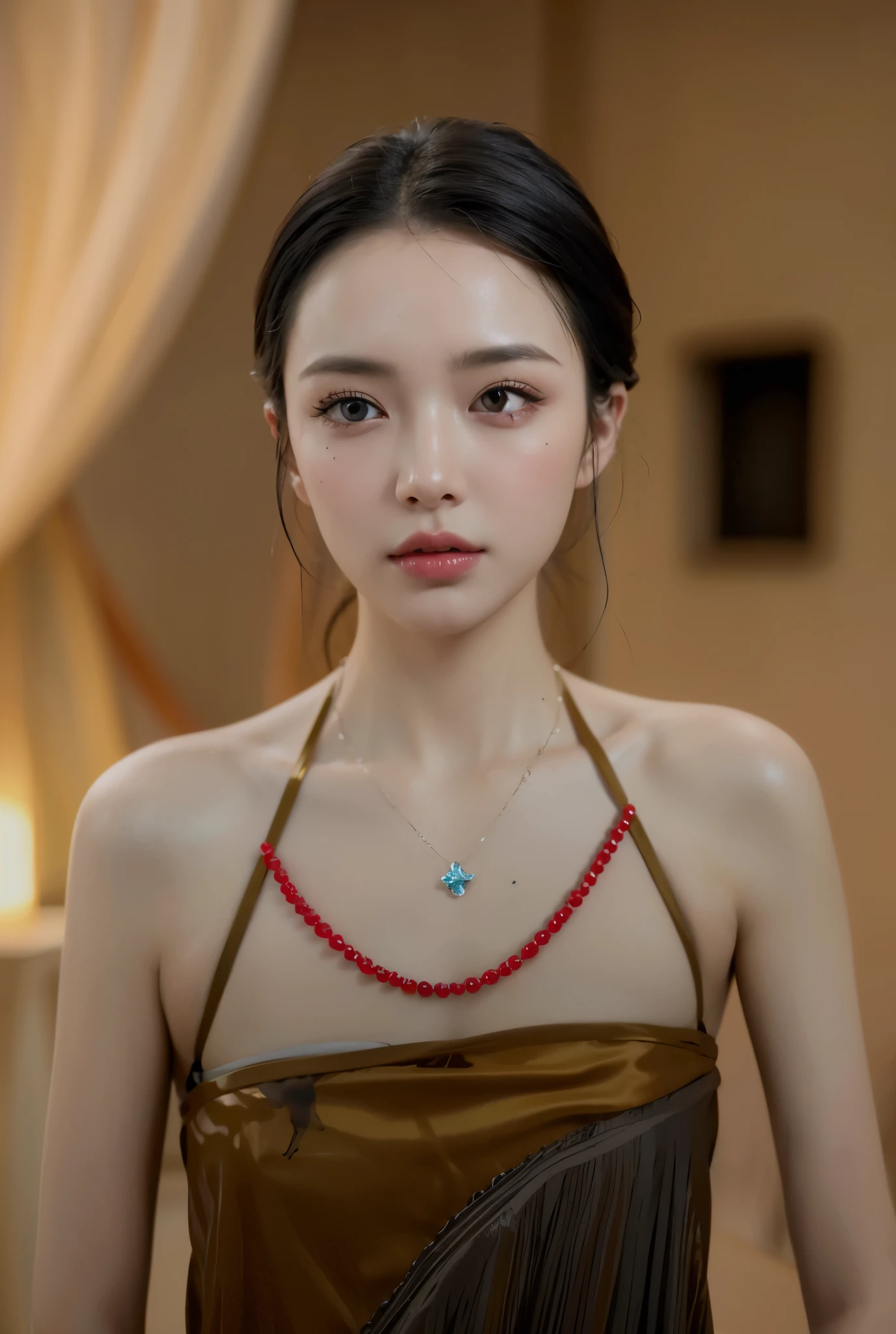 Game Art，Best image quality，Maximum resolution，8k，(A half-length photo)，(portrait)，(Head close-up)，(Rule of Thirds)，Unreal Engine 5 rendering works，20 year old girl，((Queen))，The eyes are very detailed，(Large Breasts)，Elegance and nobility，Movie Lighting，Ray Tracing，Game CG，((3D Unreal Engine))，OC rendering reflection pattern，4K，Ultra-clear，Sensual，Translucent lace，Fair and plump figure，Pretty Face，Glossy Gel Coat，身着华贵礼服的Queen，Crystal Gem Crown，Necklace jewelry，blue eyes，Black tattoo(whole body)，The tattoo is very three-dimensional，Gorgeous and intricate tattoo designs，Ultra-clearportrait(8k)