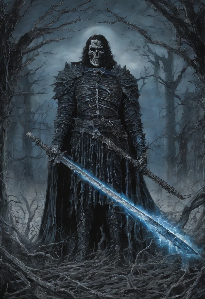 The army of darkness with a glowing blue sword