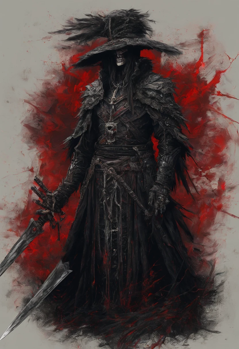 Dark swordsman with a red sword，Feathered hat，