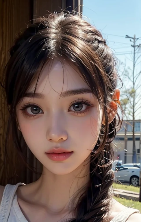 1 boy,more details in eyes,cute,looking at viewer, adorabel girl,cute face,details sky,pretty,young,juvenile,((masterpiece:1.4,best quality)),multiple details,colorful hair,eyeshadow,, sfw,