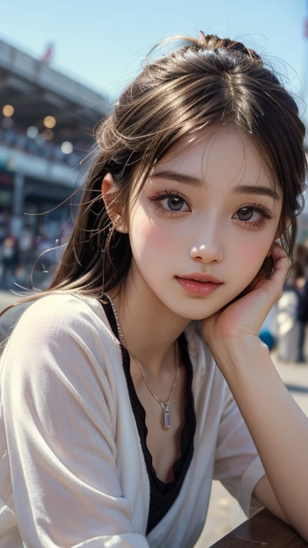 1 boy,more details in eyes,cute,looking at viewer, adorabel girl,cute face,details sky,pretty,young,juvenile,((masterpiece:1.4,best quality)),multiple details,colorful hair,eyeshadow,, sfw,