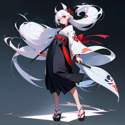 Full body painting Hakama Haori Hairpin White hair