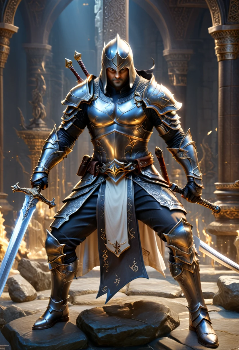 Sworasman, with sword, dynamic pose, expressive eyes, detailed background, (masterpiece, best quality, Professional, perfect composition, very aesthetic, absurdres, ultra-detailed, intricate details:1.3)