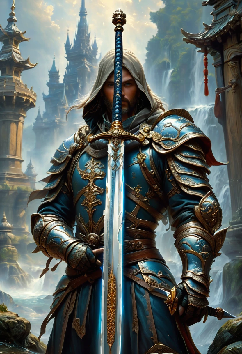 Sworasman, hold sword, by Chris Cold, best quality, masterpiece, very aesthetic, perfect composition, intricate details, ultra-detailed