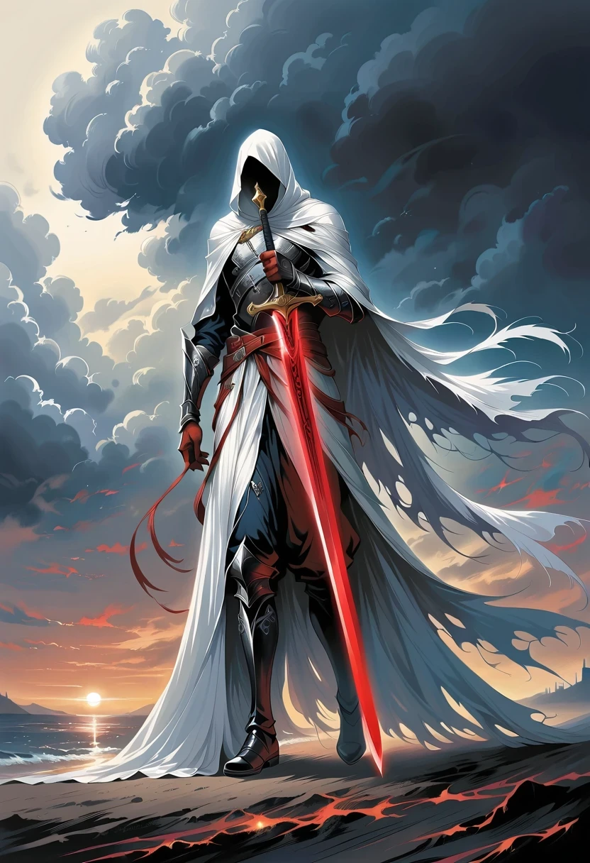 Sword bearer，Simple lines，Minimalism，Abstract Art，Holding a red long sword，