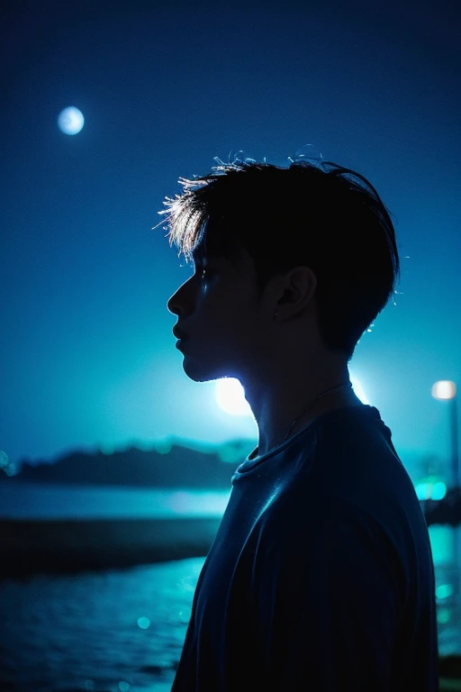 A cool guy&#39;s profile floating in the night sky