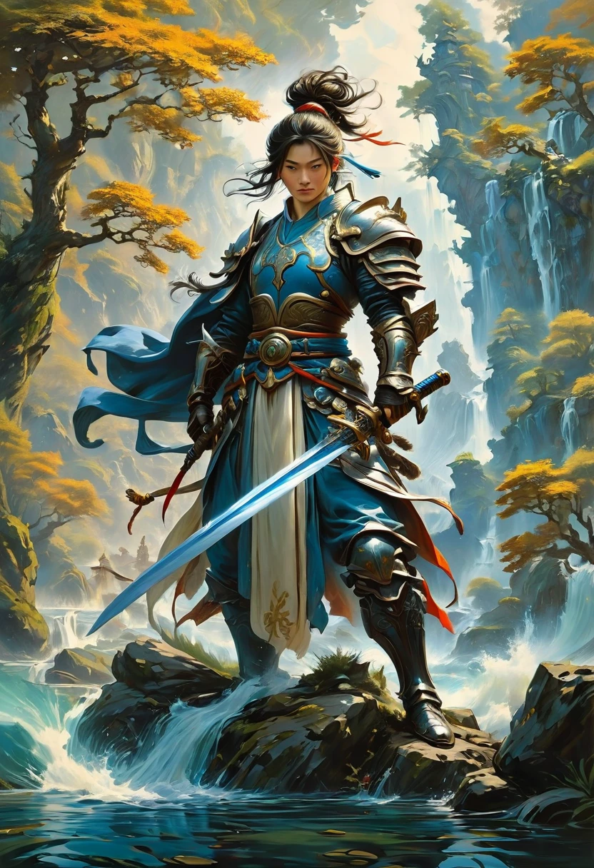 Sworasman, hold sword, by Jesper Ejsing, best quality, masterpiece, very aesthetic, perfect composition, intricate details, ultra-detailed