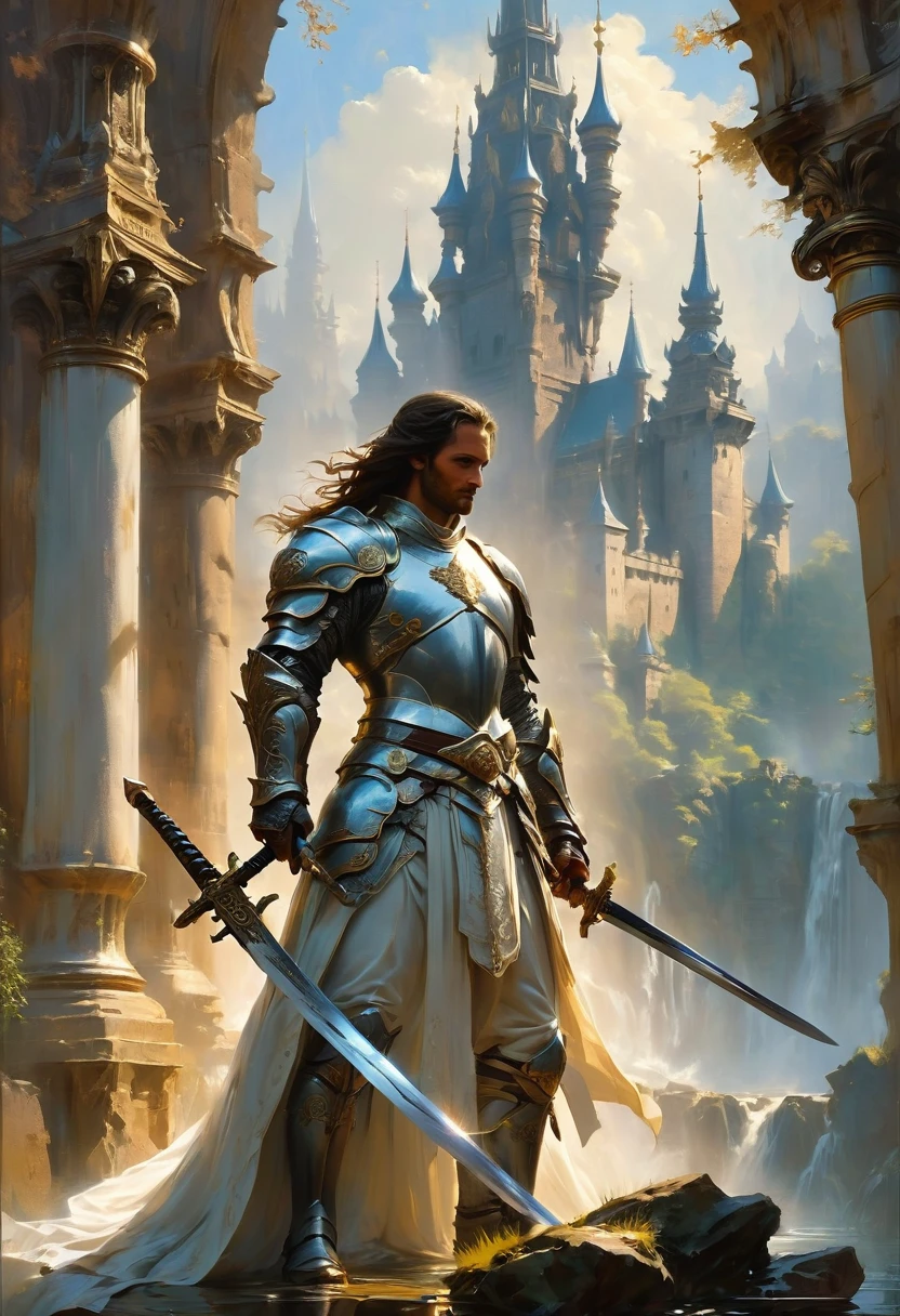 Sworasman, hold sword, by Richard Anderson, best quality, masterpiece, very aesthetic, perfect composition, intricate details, ultra-detailed