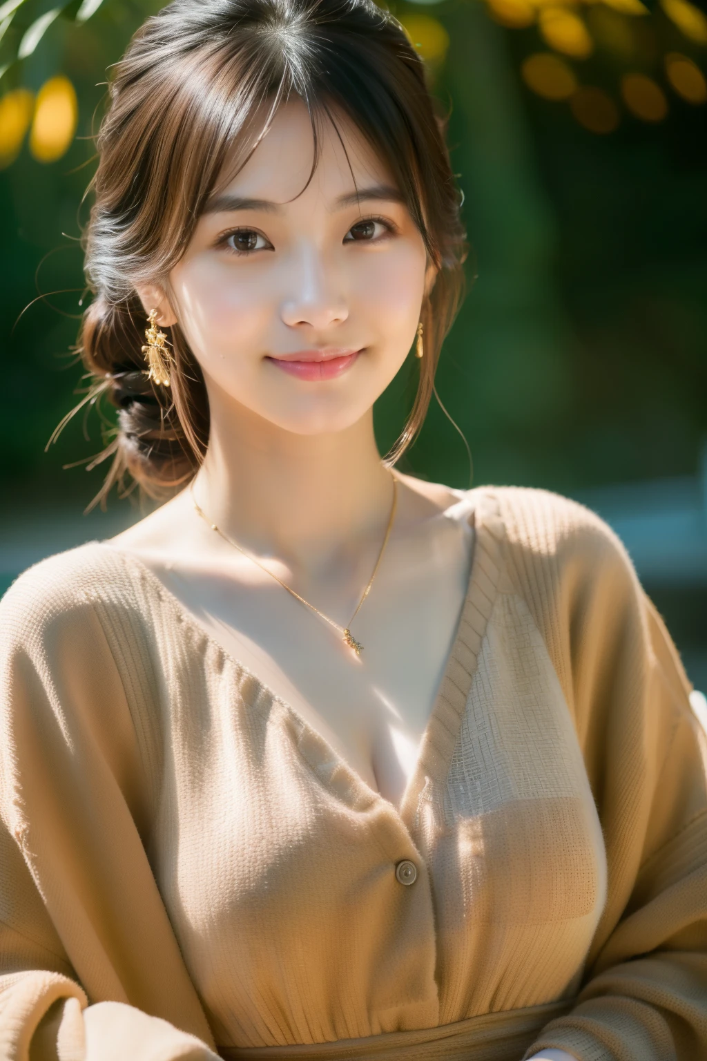 21-year-old Japanese woman wears fashionable dress、Smile gently、Opinions vary, Depth of Field, Living room, (1 girl in:1.6), ulzzang-6500v1.1, (The original: 1.2), (realistic: 1.3), beautiful girl,With beautiful details, Extremely detailed eyes and face, Beautiful details in the eyes, absurd, Absurd, Huge file size, Super detailed, high resolution, Super detailed, Top quality, Masterpiece, Implications, Ultra detailed and beautiful, Super detailed, Super detailed, North African Trade Zone, Unite, 8K Wallpaper, Gorgeous, Fine details, Masterpiece, Top quality, Official Art, Highly detailed ticker Unite 8k wallpaper, Movie-like lighting, (Perfect glowing skin:0.6), Slim and smooth lines, (floating), (Chickadee:1), A necklace、earrings ,