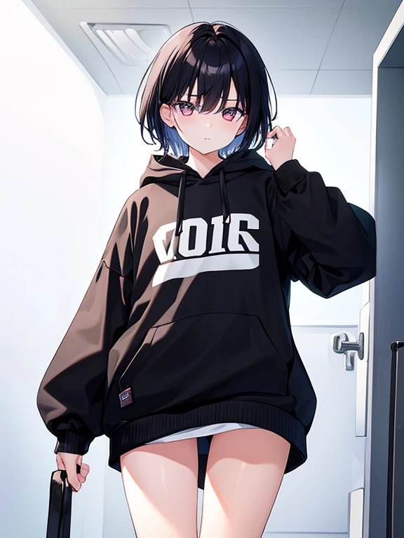 An 18 year old girl who has white skin tone and has a blavk eyes and hair that is short and she is cool, brave and beautiful despite being a tomboy. She always wears black hoodie and always wears a mask which covers her right eye. She has a tense look in her eyes and she always acts cold and cool.